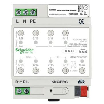 KNX DALI Gateway Basic, 64 enh. i 16 grp til styring af DALI enheder via KNX systemet. forbinder KNX