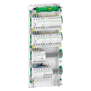 Færdigmonteret Resi9 XP PW gruppetavle, 4 rækker 13M: 1xAFB 1xSPD + 2xRCD + 7xC10A 1PN + 2xC16A 3PN