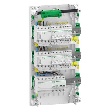 Færdigmonteret Resi9 XP PW gruppetavle, 3 rækker 13M: 1xAFB 1xSPD + 2xRCD + 1xC16A 1PN + 5xC10A 1PN