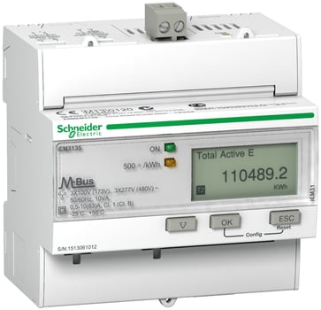 Acti9 3 faset Kilowatt-time måler MBUS til montering på DIN skinne, IEM3135