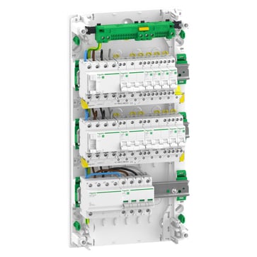 Færdigmonteret Resi9 XP PW gruppetavle, 3 rækker 13M: 1xAFB 1xSPD + 2xRCD + 1xC16A 1PN + 5xC10A 1PN