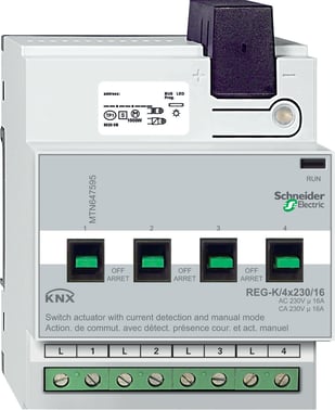 KNX Relæ udgang DIN 4x230/16 med manuel betjening og strømmåling