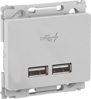 Opus 66 dobbelt 5V USB-lader, 2100 mA, 1 modul, lysegrå