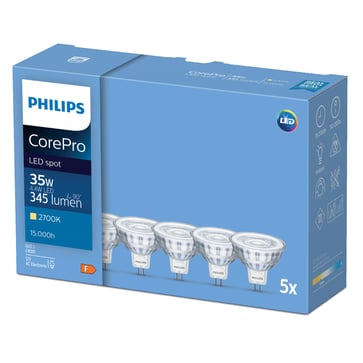 Philips CorePro LEDspot 4,4W (35W) MR16 827 36° 5-pak