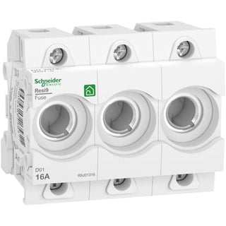 Resi9 Neozed D01 3P 16A sikringsholder uden skrue hoved passer på DIN-skinne. D01 sorte skruehoved l