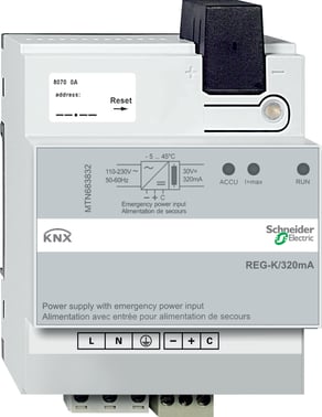 KNX spændingsforsyning 320 mA med nødstrømsindgang