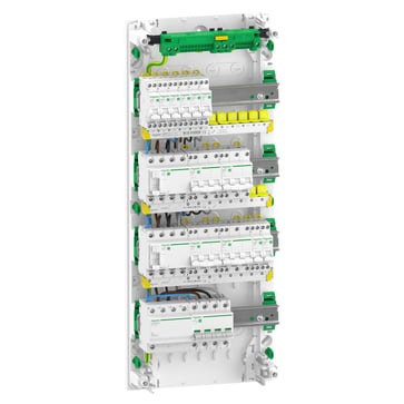 Færdigmonteret Resi9 XP PW gruppetavle, 4 rækker 13M: 1xAFB 1xSPD + 2xRCD + 8xC10A 1PN + 2xC16A 3PN