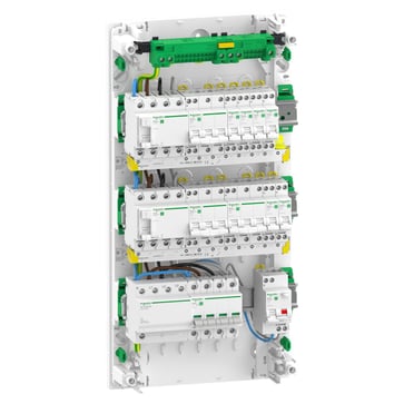 Færdigmonteret Resi9 XP PW, 3 rækker 13M: 1xAFB 1xSPD + 2xRCD + 1xRCBO C10A 1PN + 1xC16A 1PN + 5xC10