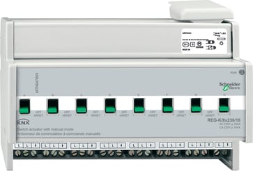 KNX Relæ udgang DIN 8x230/16 med manuel betjening