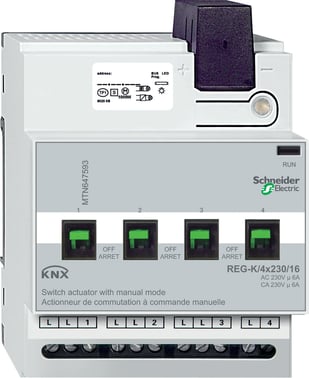 KNX Relæ udgang DIN 4x230/16 med manuel betjening